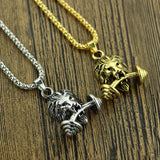 feimeng jewelry Steampunk 3D Lion Dumbbell Necklace Gym Fitness Sporty Barbell Pendant Necklace For Men Fashion Accessories