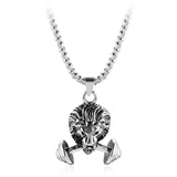 feimeng jewelry Steampunk 3D Lion Dumbbell Necklace Gym Fitness Sporty Barbell Pendant Necklace For Men Fashion Accessories