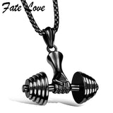 Fate Love Mens Jewellery Dumbbell Necklace Men Collares Stainless Steel Jewelry Sport Fitness Barbell Pendant Necklaces Colar